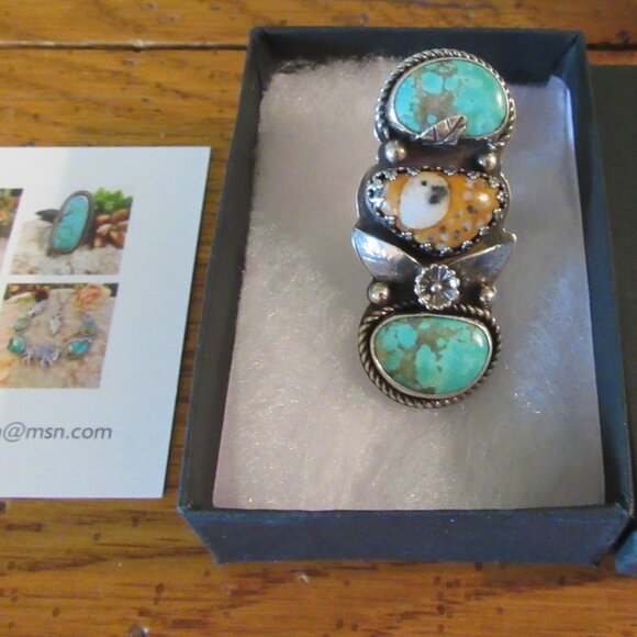 Etsy Artisan After Dark Designs Fawn Jasper Turquoise Sterling Silver Ring 6.5 - Picture 2 of 15
